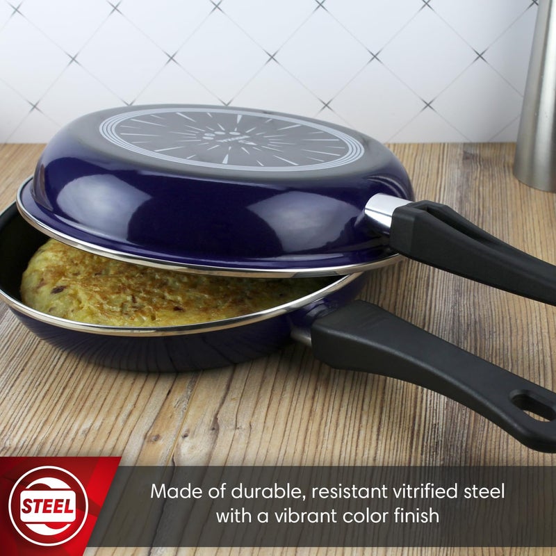 Magefesa Blue Frittata Pan. Double layer non-stick frying pan, vitrified steel, compatible with all types of fire, including induction, Dishwasher safe, Ergonomic handle (9,4â€) (BLUE) - Image 2